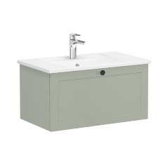 Vitra Root Classic 68798 Lavabo Dolabı, Tek Çekmeceli, 80 Cm, Mat Retro Yeşil, Köşeli Lavabolu